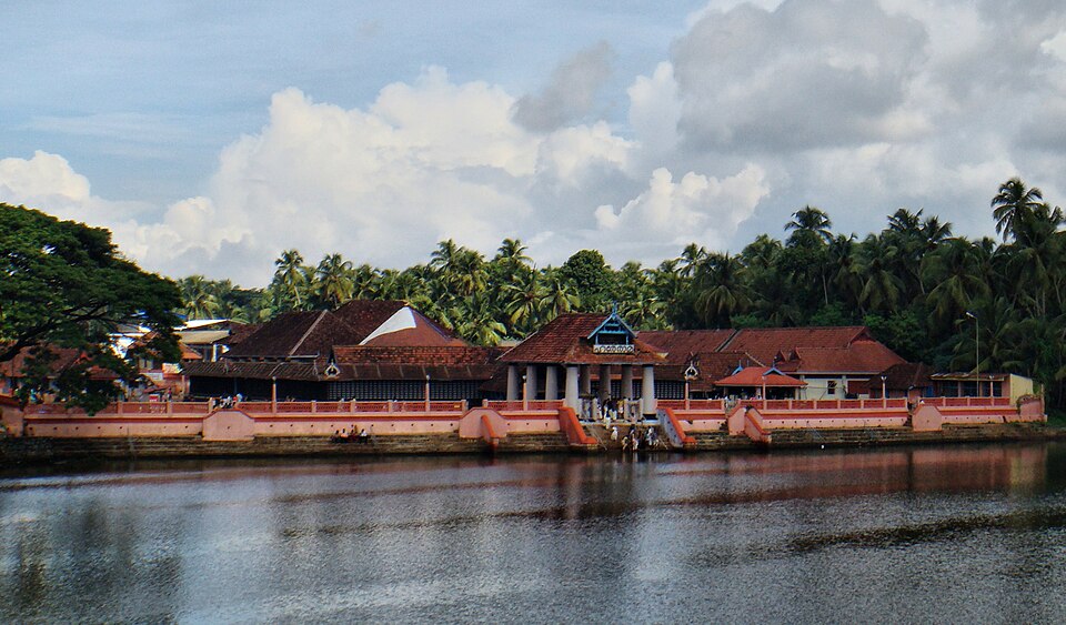 Thriprayar Sree Ramaswami Temple on the banks of the Triprayar River, Thrissur district, Kerala — the starting point of the Nalampaladarshanam pilgrimage circuit where Lord Rama is enshrined as Triprayar Appan, a four-armed Vishnu form identified as Rama through divine oracle, one of the most visited temples in Thrissur and the anchor of the Nalambalam tradition
